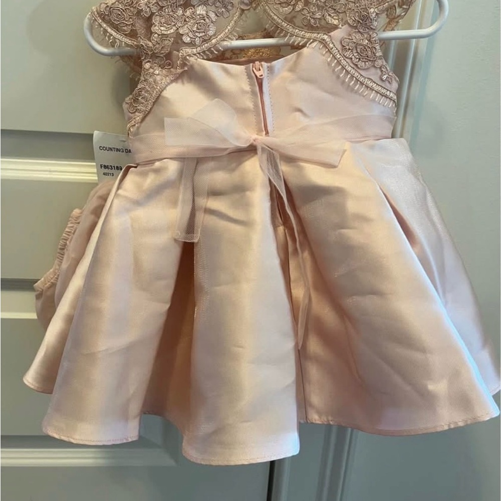 Rare Editions Blush Pink Satin Floral Lace Dress - Picture 2 of 3